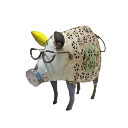 Świnka w Okularach Lampion Figurka metalowa z recyclingu